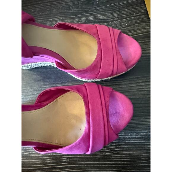 UGG Wedge Magenta Suede Nubuck Leather Espadrille Crossover Platforms Sz. 8.5 - Picture 6 of 10